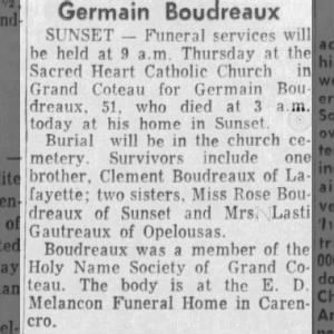 Obituary for Germain Boudreaux